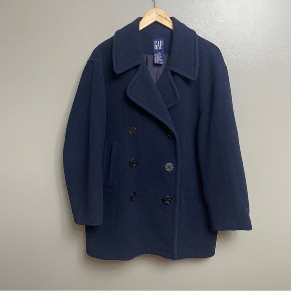 GAP Jackets & Blazers - Gap Women’s Medium Navy Blue  Wool Blend Double Breasted Peacoat gold button